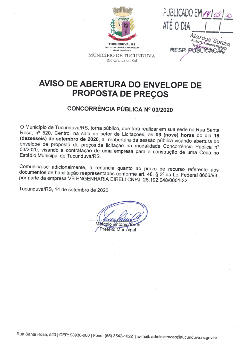 CNC 03_2020 AVISO DE ABERTURA DO ENVELOPE DE PROPOSTA